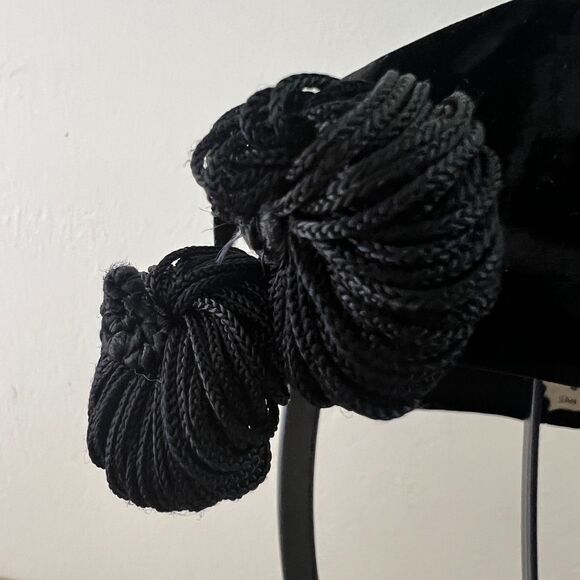 Vintage 50s Black Velvet Open-lattice Pom Pom Pillbox Hat, Vivian San Francisco main image 13